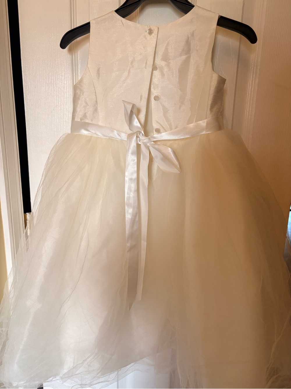 David's Bridal Ivory Satin & Tulle Flower Girl Dress - Picture 2 of 3